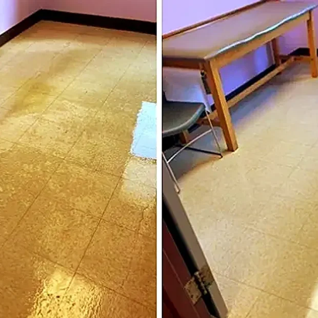 Specializing In Commercial Cleaning Before and after comparison of a cleaned floor showing noticeable improvement.